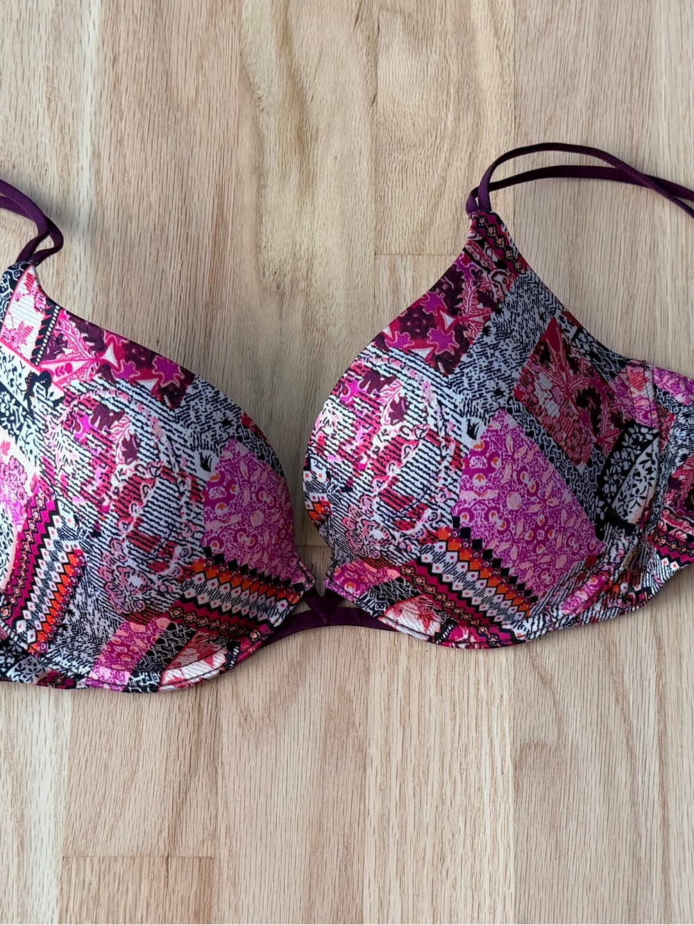 Victoria's Secret Purple and Pink Patchwork T-Shirt Bra